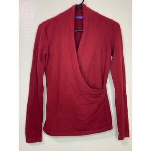 Saks Fifth Avenue Red 100% Cashmere Faux Wrap V Neck Sweater Womens Small